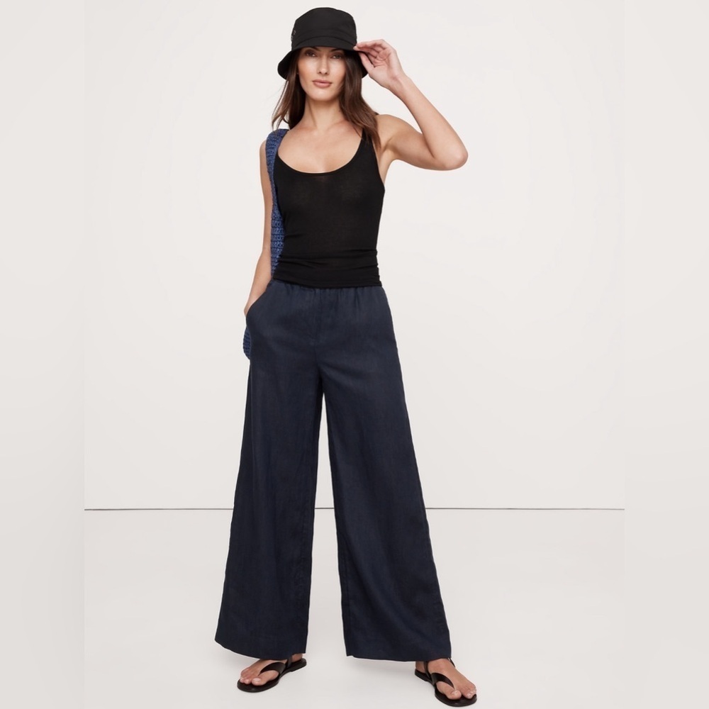 NWT! Banana Republic Navy Blue Linen Pull-On Pant - Multiple🩷713511